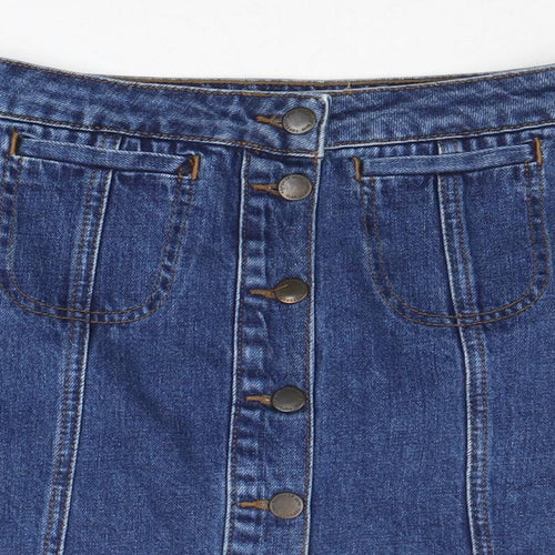 Topshop Womens Blue Cotton A-Line Skirt Size 26 in Button