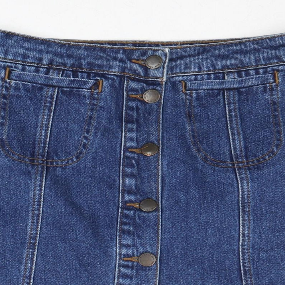 Topshop Womens Blue Cotton A-Line Skirt Size 26 in Button