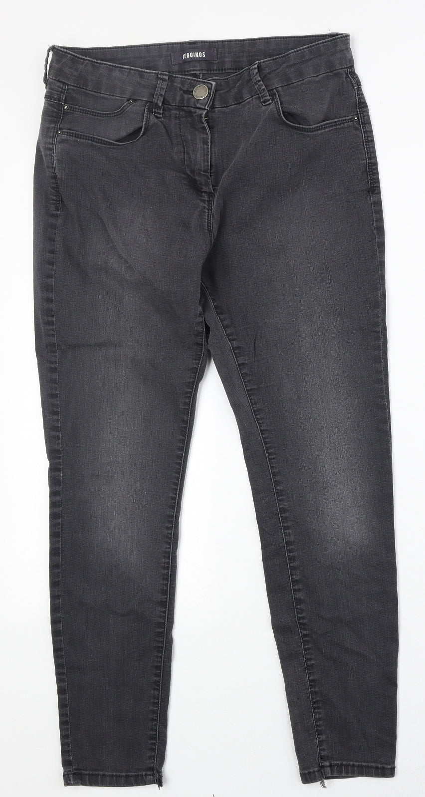 Marks and Spencer Womens Black Herringbone Cotton Skinny Jeans Size 12 Regular Zip