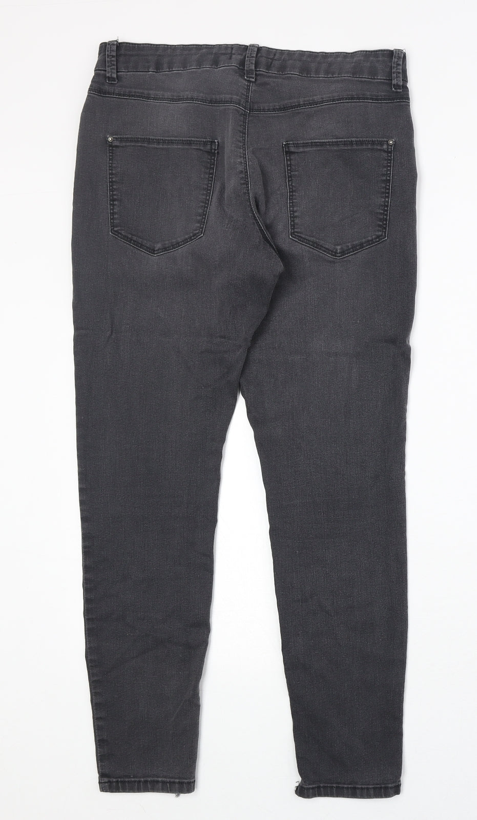 Marks and Spencer Womens Black Herringbone Cotton Skinny Jeans Size 12 Regular Zip