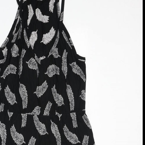 H&M Womens Black Geometric Viscose A-Line Size M V-Neck Pullover - Feather Pattern