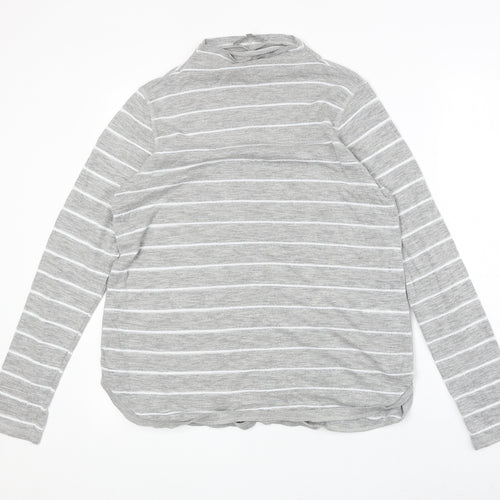 NEXT Womens Grey Striped Polyester Basic T-Shirt Size 14 Mock Neck