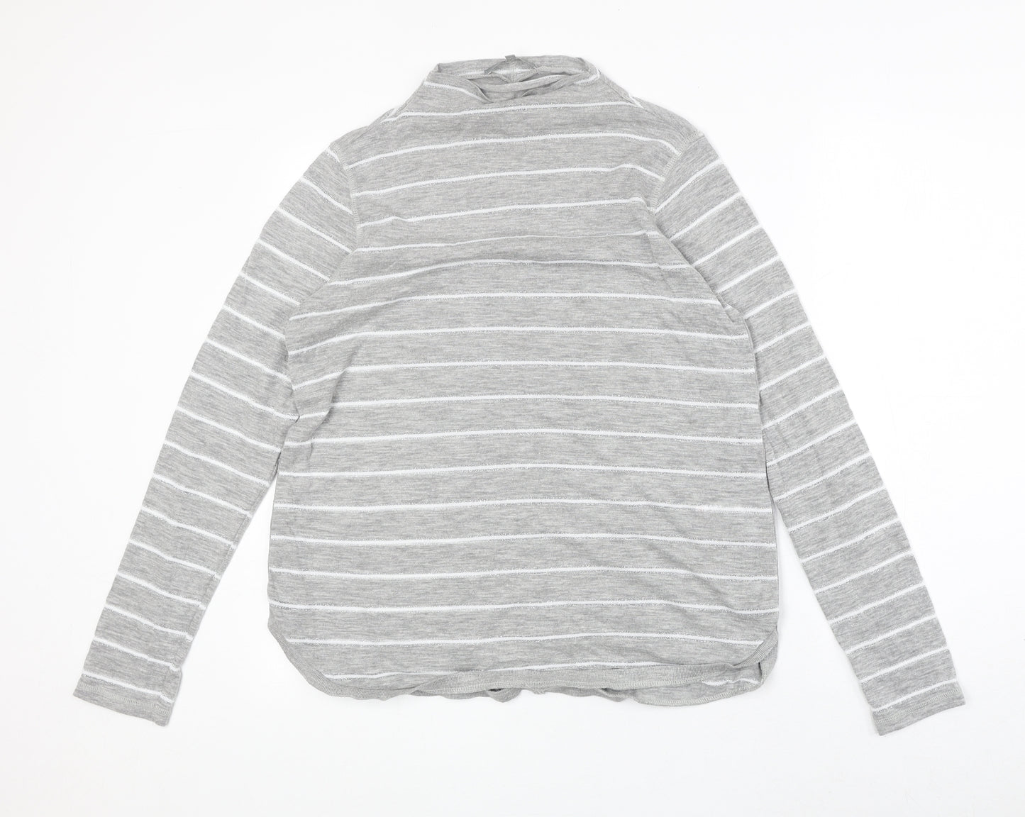 NEXT Womens Grey Striped Polyester Basic T-Shirt Size 14 Mock Neck