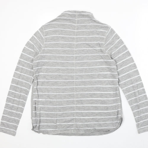 NEXT Womens Grey Striped Polyester Basic T-Shirt Size 14 Mock Neck