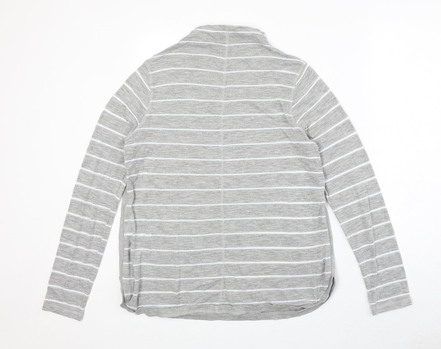 NEXT Womens Grey Striped Polyester Basic T-Shirt Size 14 Mock Neck