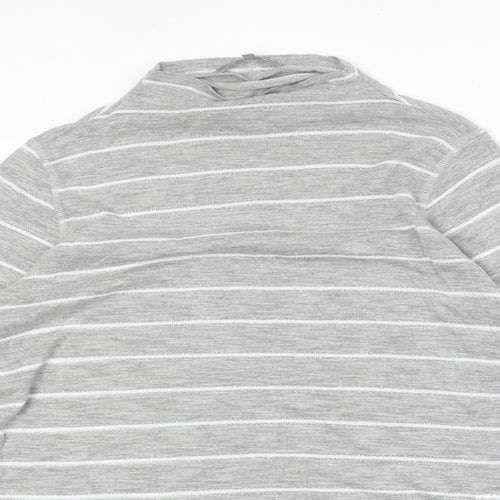 NEXT Womens Grey Striped Polyester Basic T-Shirt Size 14 Mock Neck