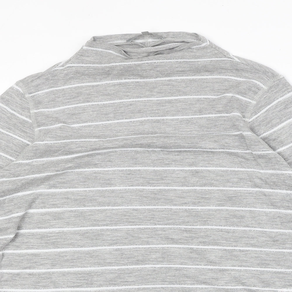 NEXT Womens Grey Striped Polyester Basic T-Shirt Size 14 Mock Neck