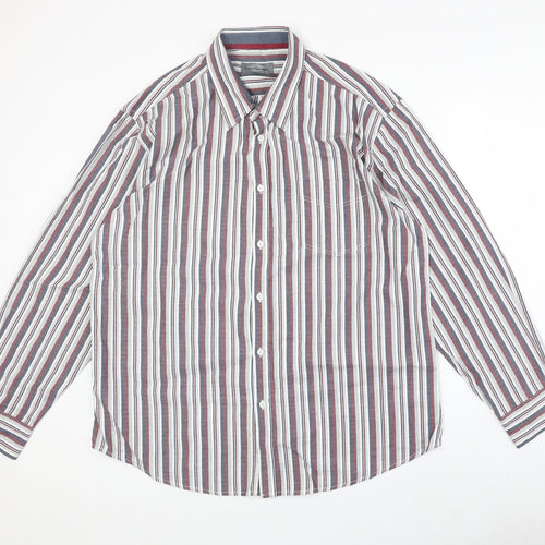 Peter Gribby Mens Multicoloured Striped Cotton Button-Up Size 2XL Collared Button