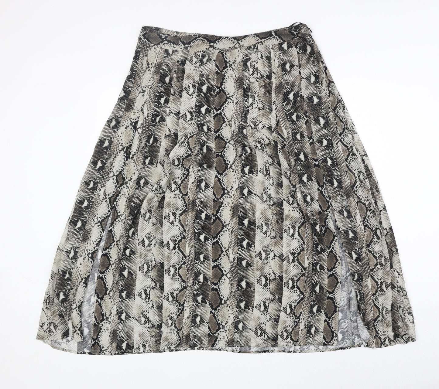 Warehouse Womens Brown Animal Print Polyester Swing Skirt Size 14 Zip - Snakeskin Pattern