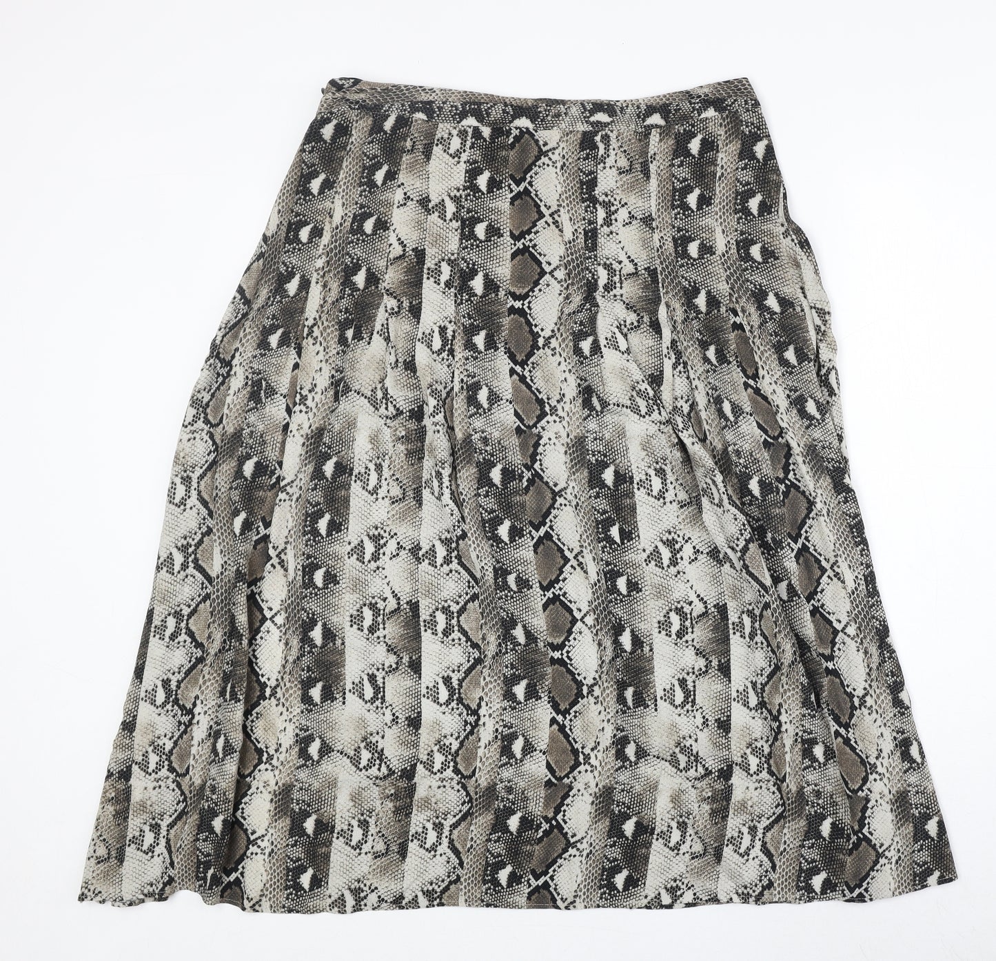 Warehouse Womens Brown Animal Print Polyester Swing Skirt Size 14 Zip - Snakeskin Pattern
