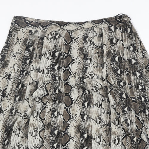Warehouse Womens Brown Animal Print Polyester Swing Skirt Size 14 Zip - Snakeskin Pattern