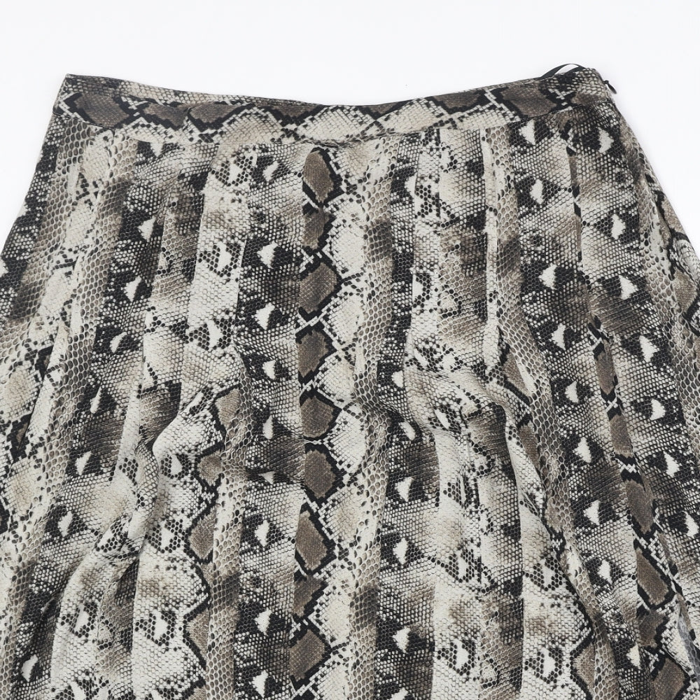 Warehouse Womens Brown Animal Print Polyester Swing Skirt Size 14 Zip - Snakeskin Pattern