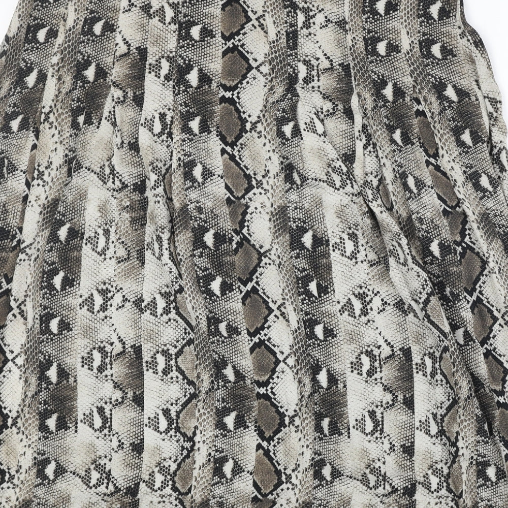 Warehouse Womens Brown Animal Print Polyester Swing Skirt Size 14 Zip - Snakeskin Pattern