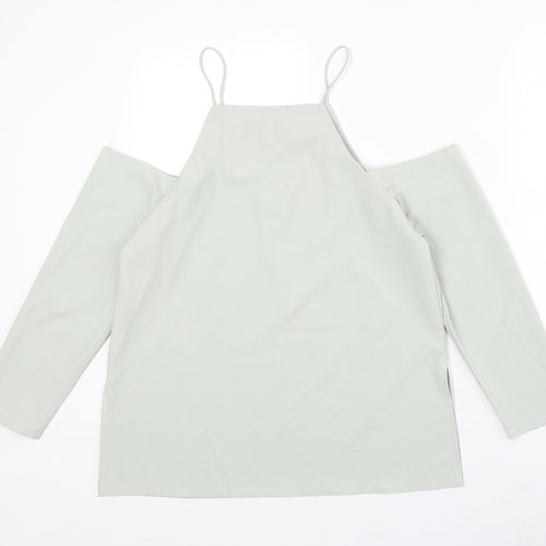 Lola May Womens Green Polyester Basic Blouse Size 10 Square Neck - Cold Shoulder