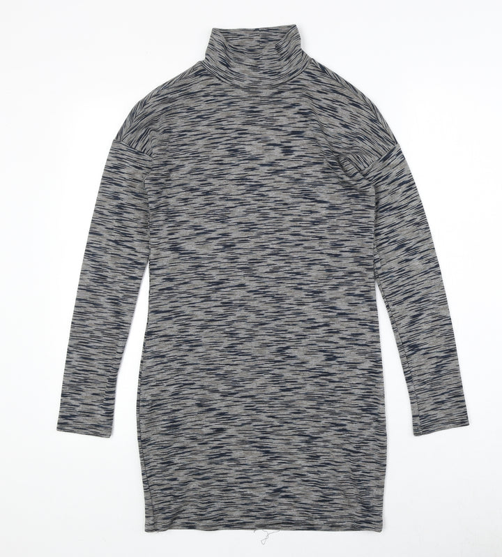 Topshop Womens Multicoloured Geometric Viscose Jumper Dress Size 8 High Neck Pullover