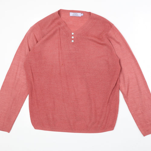 EWM Womens Pink V-Neck Acrylic Pullover Jumper Size M