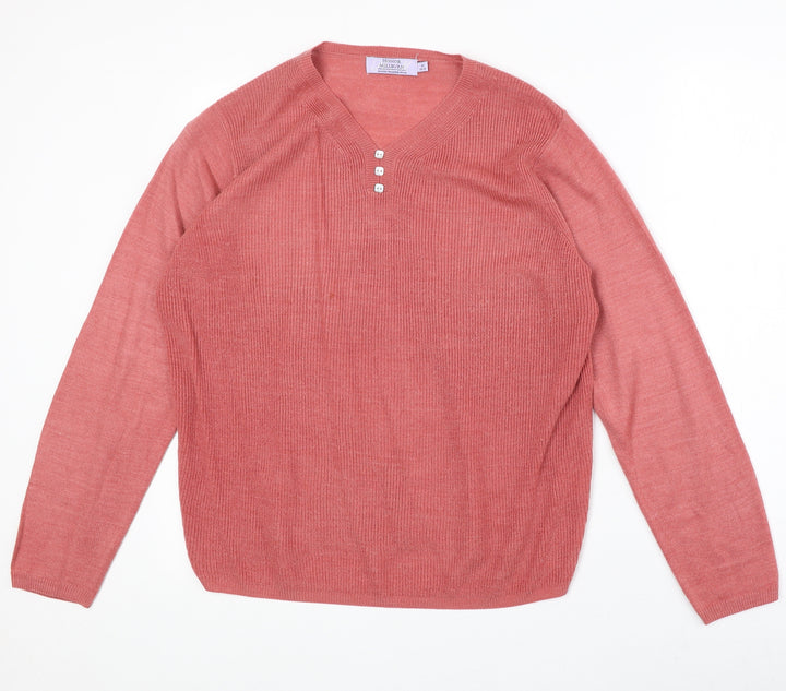 EWM Womens Pink V-Neck Acrylic Pullover Jumper Size M