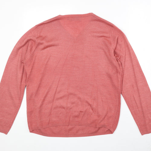 EWM Womens Pink V-Neck Acrylic Pullover Jumper Size M