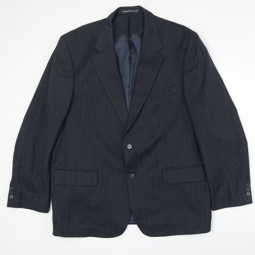 Greenwood Mens Blue Striped Polyester Jacket Suit Jacket Size 46 Regular