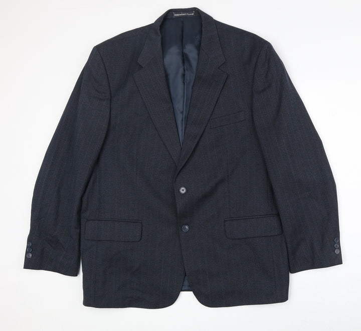 Greenwood Mens Blue Striped Polyester Jacket Suit Jacket Size 46 Regular