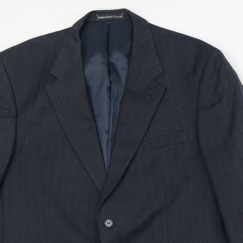 Greenwood Mens Blue Striped Polyester Jacket Suit Jacket Size 46 Regular
