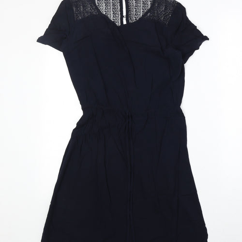 Jaquline de Young Womens Blue Polyester Fit & Flare Size 6 Round Neck Button