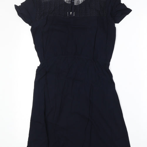 Jaquline de Young Womens Blue Polyester Fit & Flare Size 6 Round Neck Button