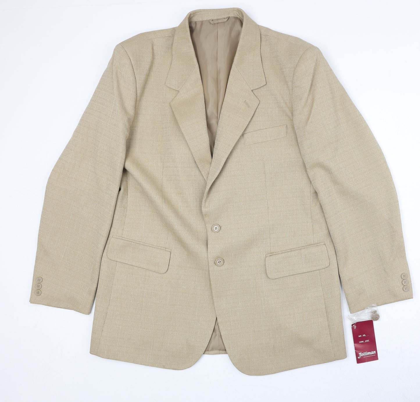 Jolliman Mens Beige Polyester Jacket Suit Jacket Size 42 Regular
