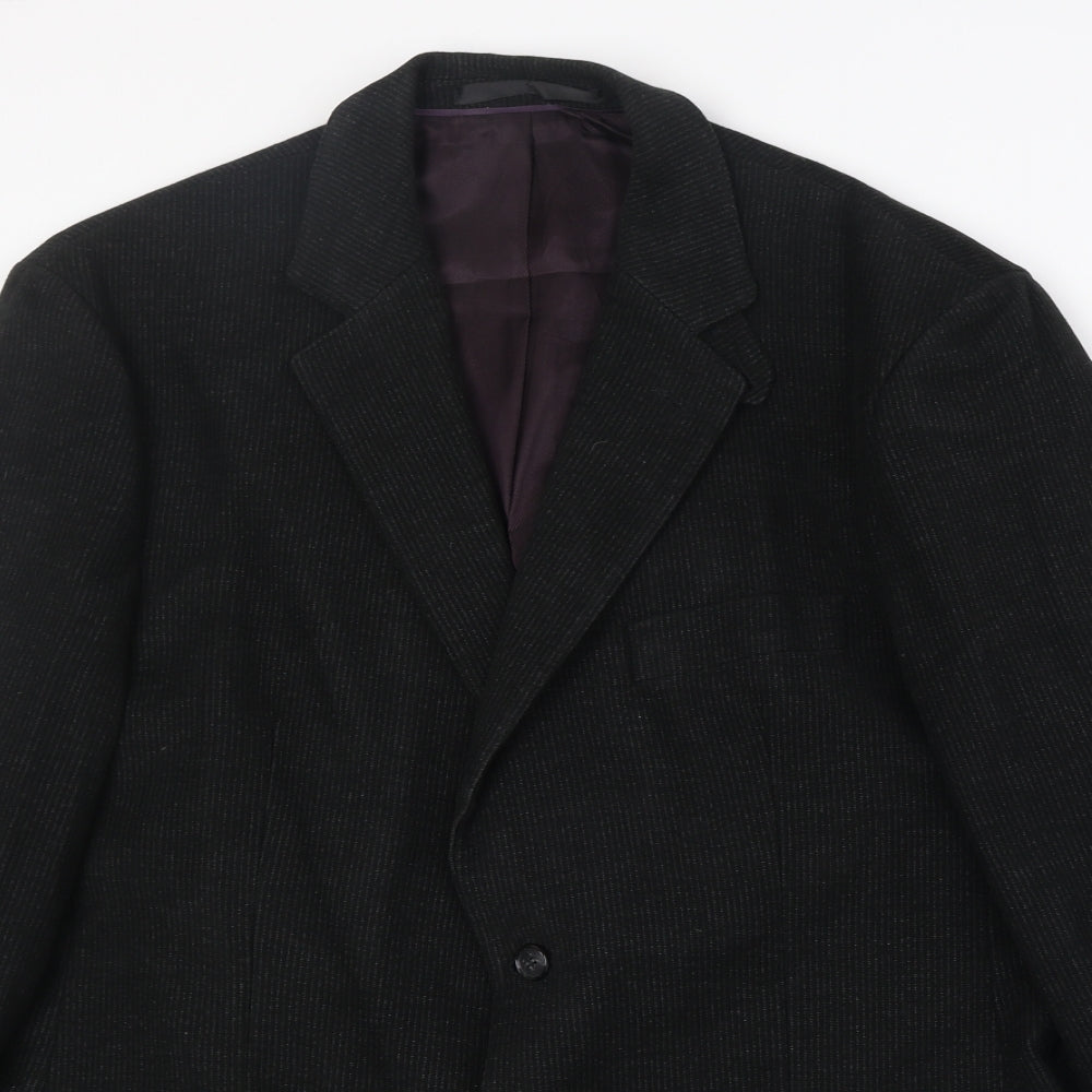 Marks and Spencer Mens Black Striped Cotton Jacket Suit Jacket Size 42 Regular