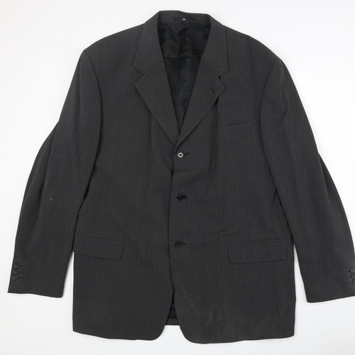 CC Mens Black Striped Polyester Jacket Suit Jacket Size 46 Regular