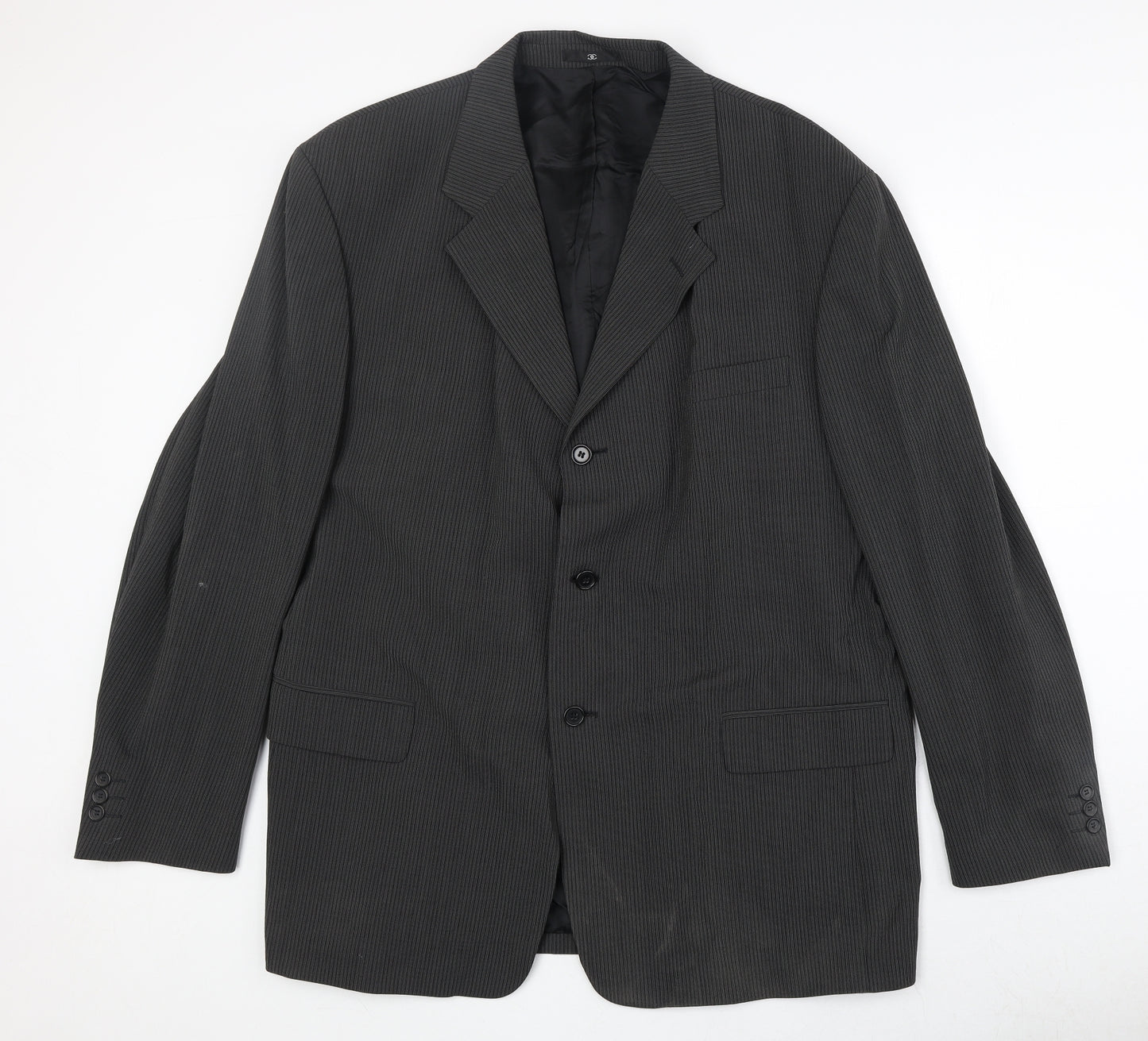 CC Mens Black Striped Polyester Jacket Suit Jacket Size 46 Regular