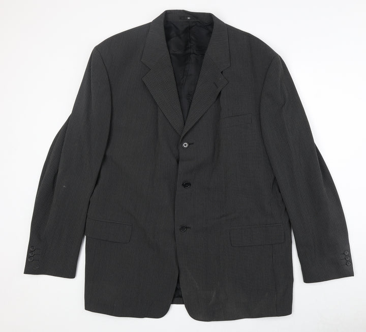 CC Mens Black Striped Polyester Jacket Suit Jacket Size 46 Regular