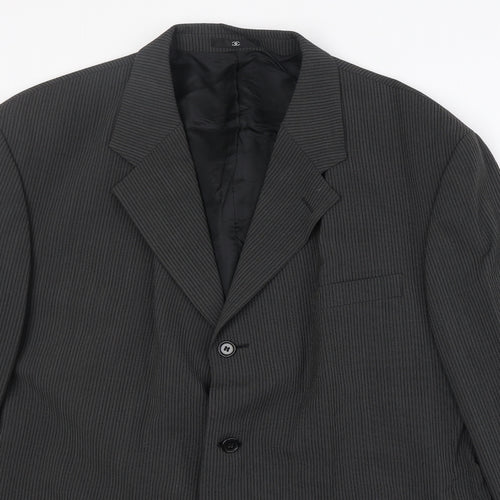 CC Mens Black Striped Polyester Jacket Suit Jacket Size 46 Regular