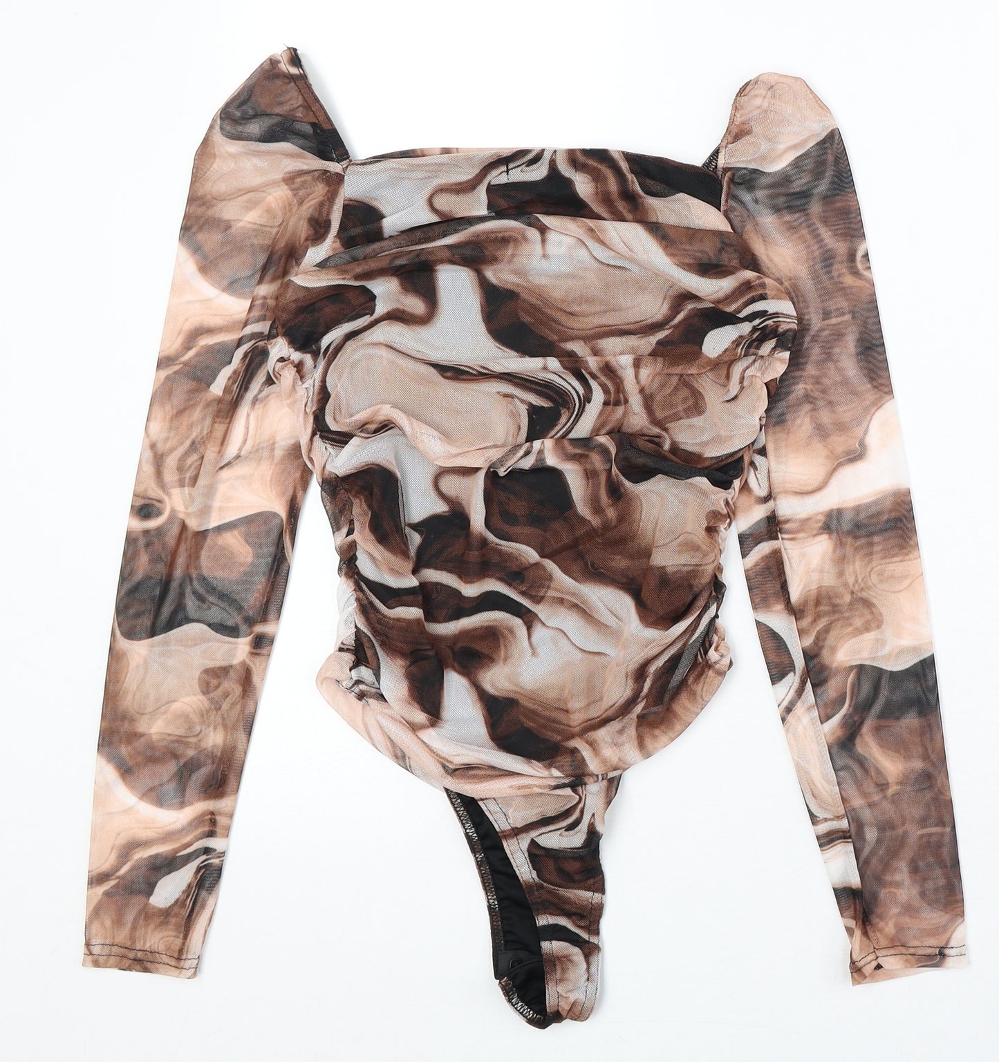 Pink Vanilla Womens Brown Geometric Polyester Bodysuit One-Piece Size 8 Snap - Ruched