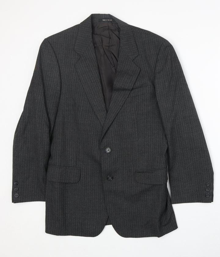 Marks and Spencer Mens Grey Striped Polyester Jacket Suit Jacket Size 38 Regular