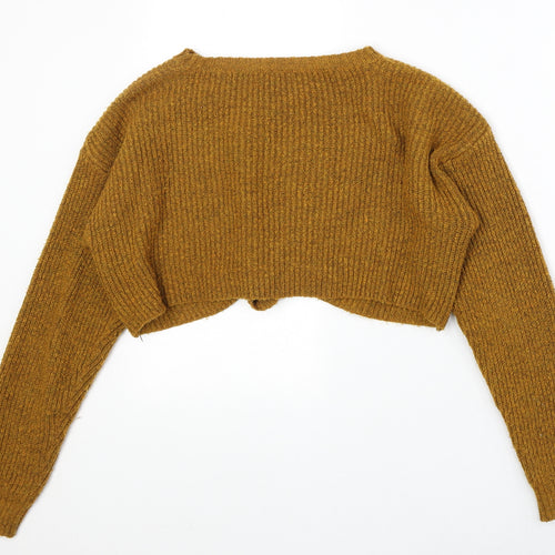 New Look Womens Yellow Boat Neck Acrylic Pullover Jumper Size M - Knot Front