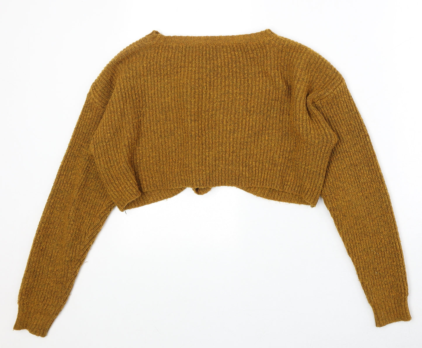 New Look Womens Yellow Boat Neck Acrylic Pullover Jumper Size M - Knot Front