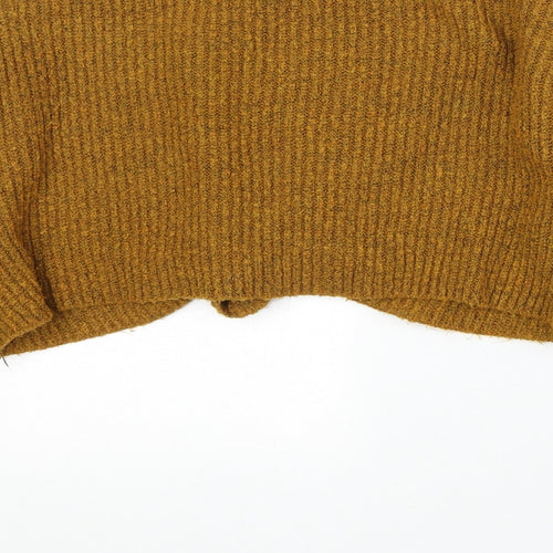 New Look Womens Yellow Boat Neck Acrylic Pullover Jumper Size M - Knot Front