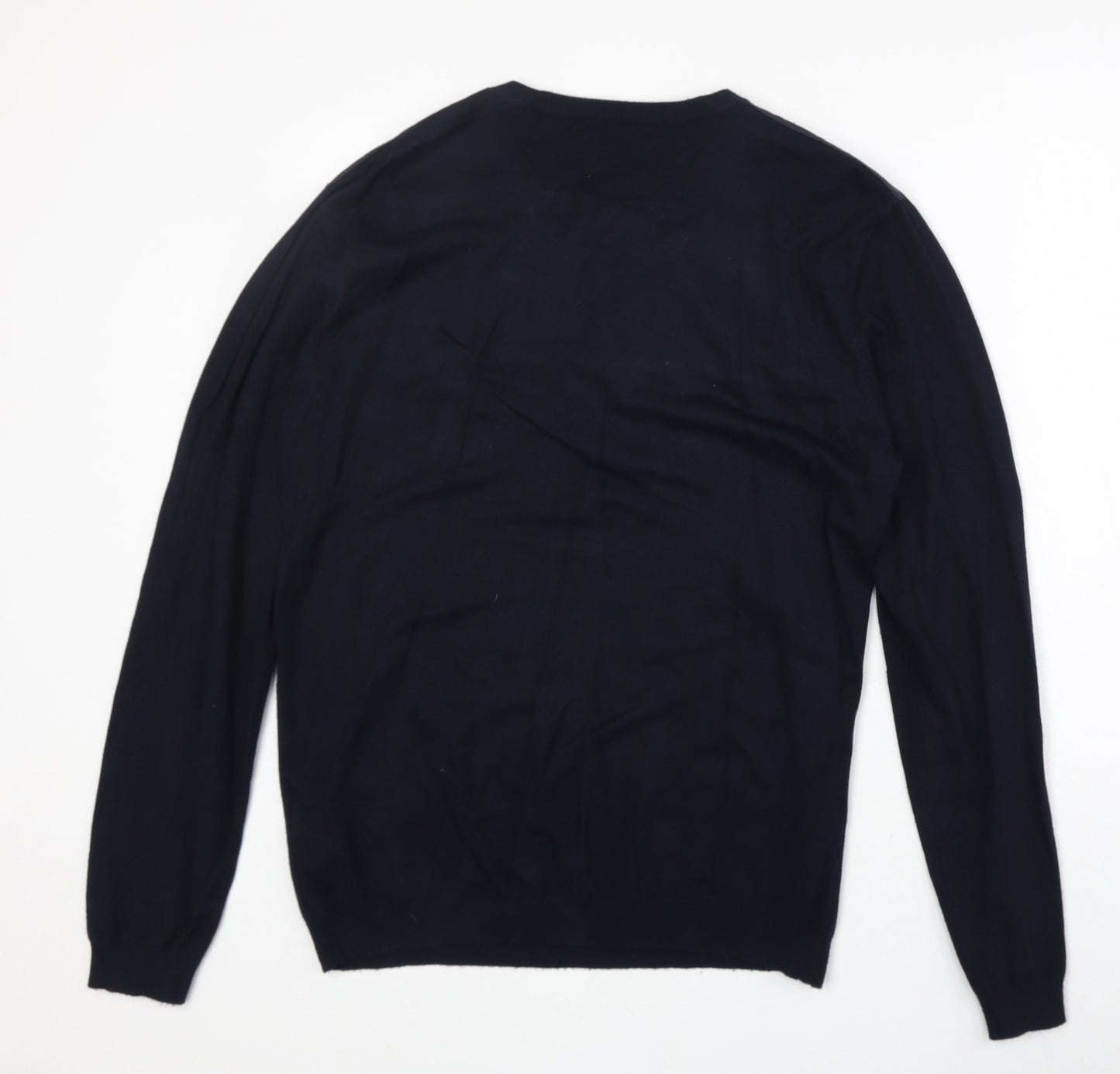 Zara Mens Blue Round Neck Polyester Pullover Jumper Size XL Long Sleeve