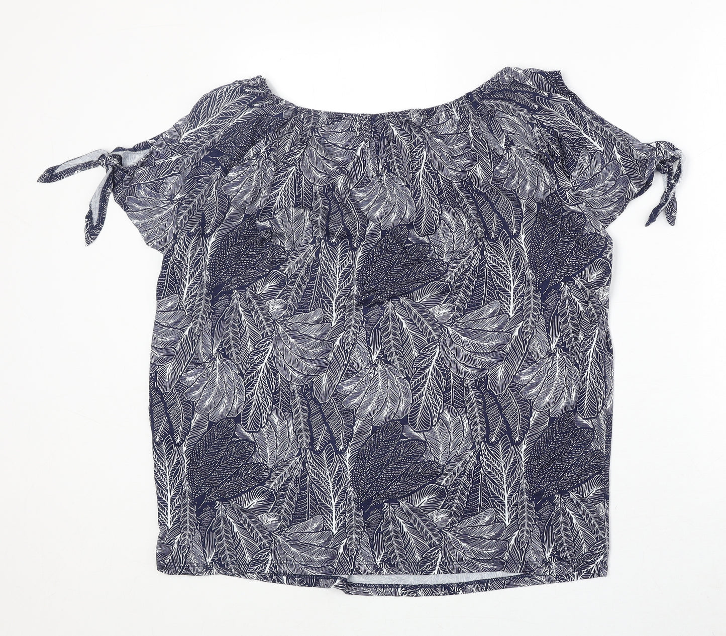 M&Co Womens Blue Geometric Viscose Basic T-Shirt Size 14 Round Neck
