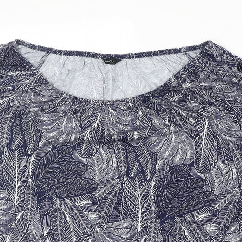 M&Co Womens Blue Geometric Viscose Basic T-Shirt Size 14 Round Neck