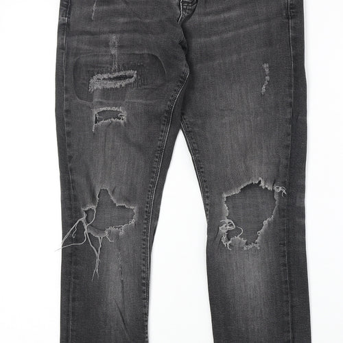 River Island Womens Black Cotton Straight Jeans Size 30 in Regular Zip