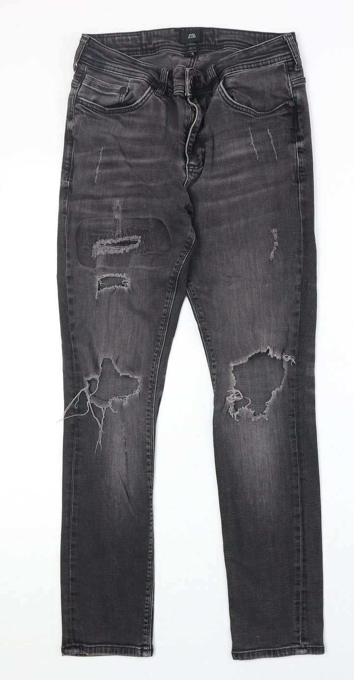 River Island Womens Black Cotton Straight Jeans Size 30 in Regular Zip