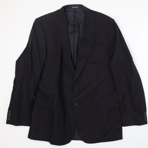Marks and Spencer Mens Black Striped Wool Jacket Suit Jacket Size 42 Regular