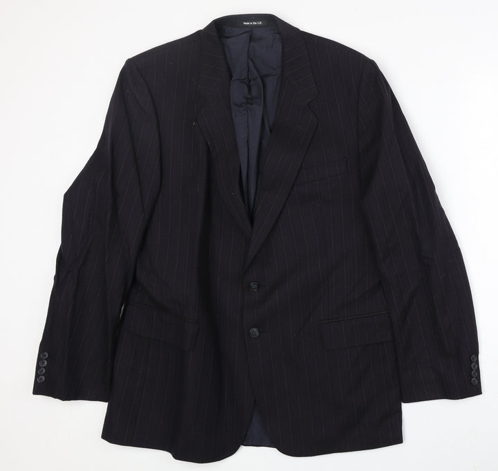 Marks and Spencer Mens Black Striped Wool Jacket Suit Jacket Size 42 Regular