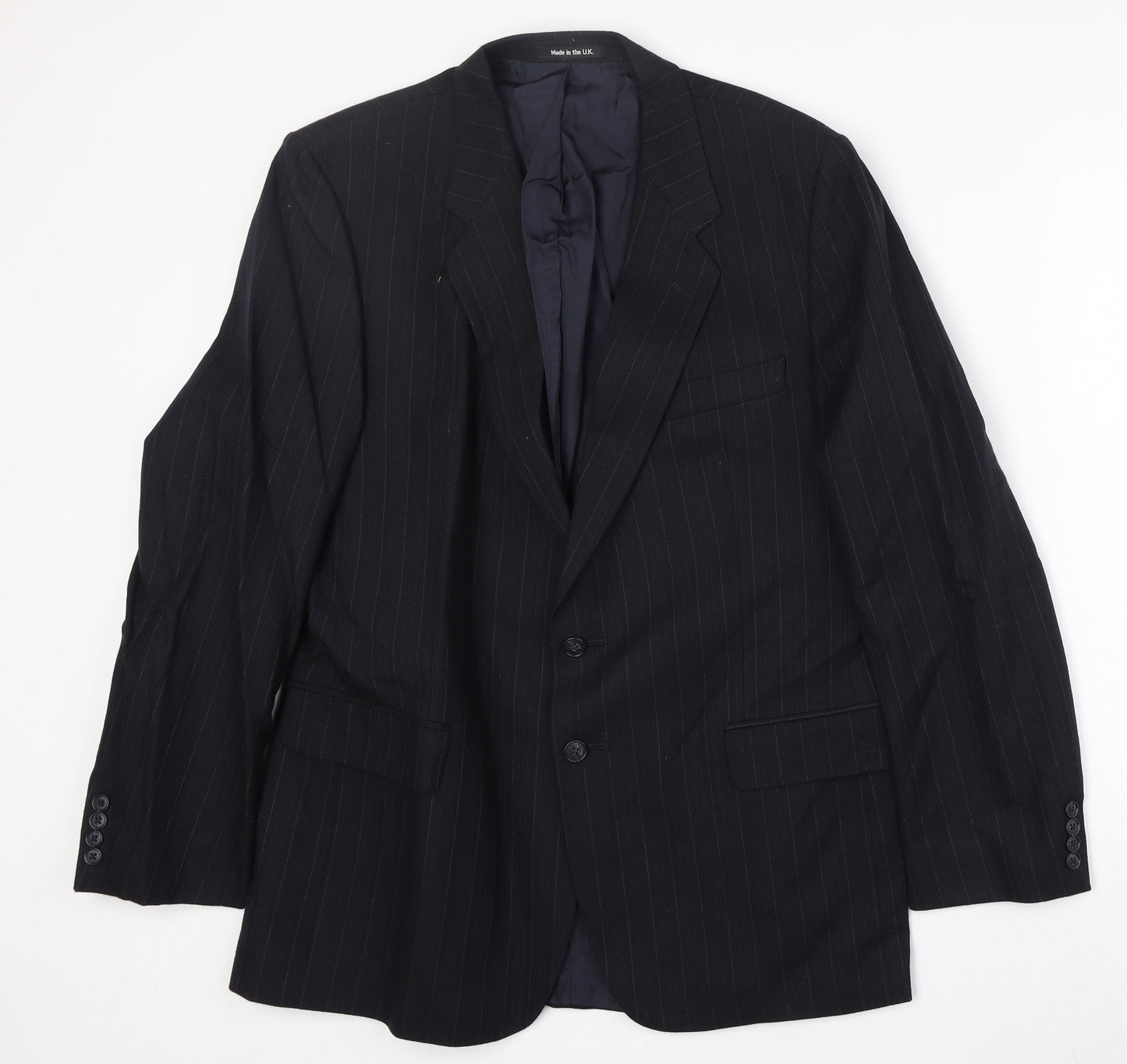 Marks and Spencer Mens Black Striped Wool Jacket Suit Jacket Size 42 Regular