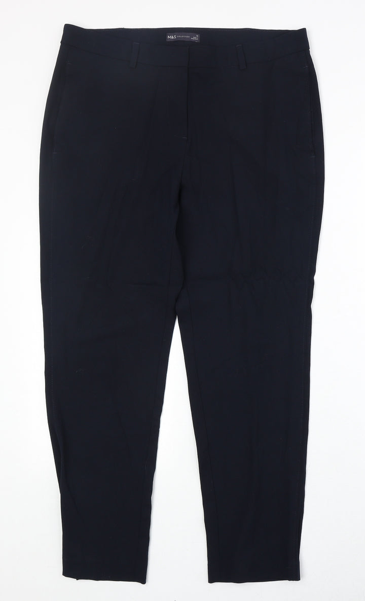 Marks and Spencer Womens Blue Polyester Dress Pants Trousers Size 14 Regular Zip