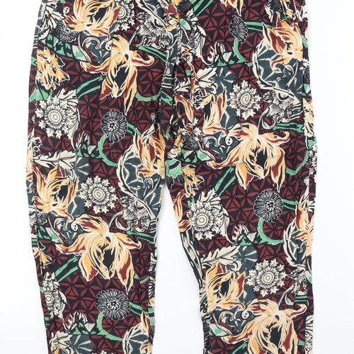 River Island Womens Multicoloured Floral Viscose Cropped Trousers Size 8 Regular Zip
