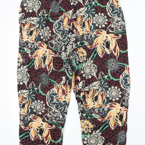 River Island Womens Multicoloured Floral Viscose Cropped Trousers Size 8 Regular Zip
