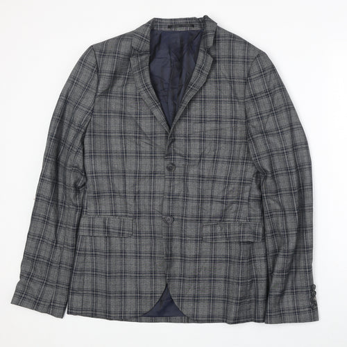 Topman Mens Grey Plaid Polyester Jacket Suit Jacket Size 38 Regular